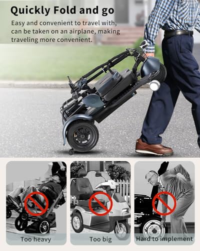 Folding Mobility Scooter Lightweight Portable 3 Wheel for Seniors Adults, Black P7351