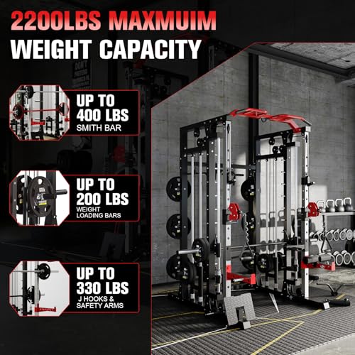 Smith Machine Squat Rack with Lat Pulldown & Cable Crossover R207