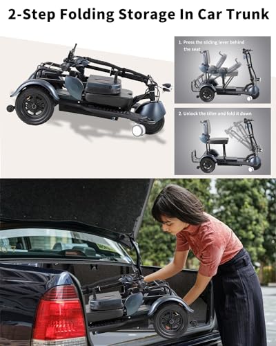 Folding Mobility Scooter Lightweight Portable 3 Wheel for Seniors Adults, Black P7351