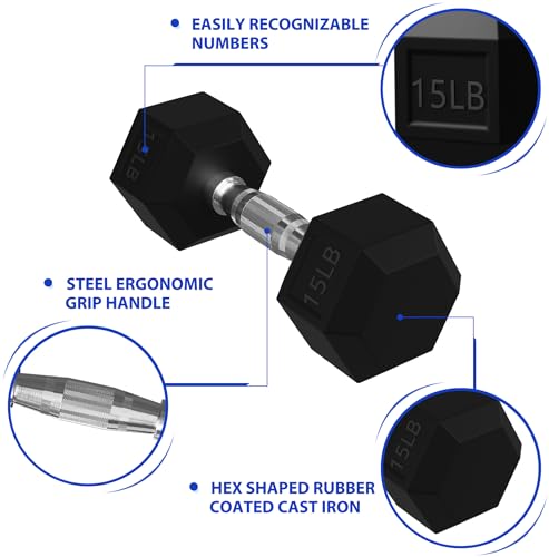Signature Fitness Rubber Encased Hex Dumbbell Sets W376601