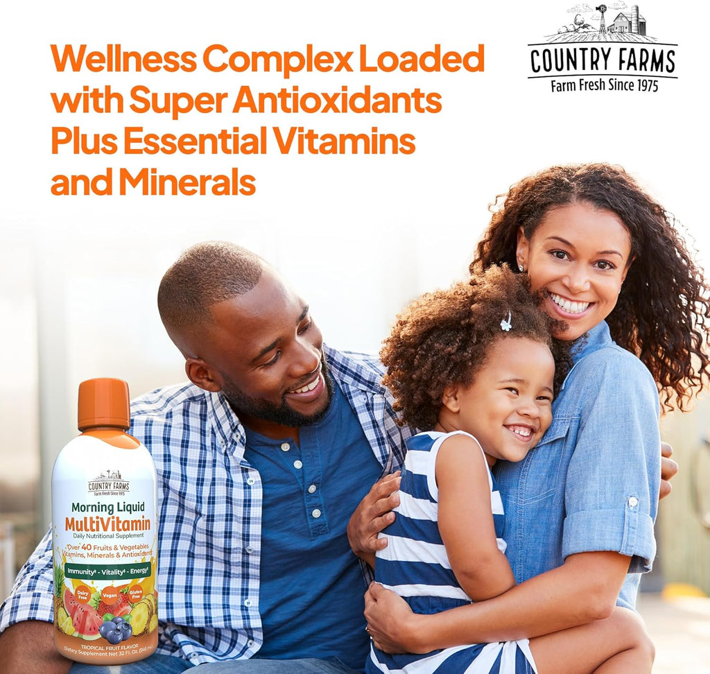 COUNTRY FARMS Morning Liquid Multivitamin, Tropical Fruit Flavor, 32 fl oz T192119