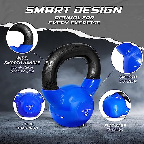 Yes4All 5-100 LB Vinyl Coated Cast Iron Kettlebells M964803