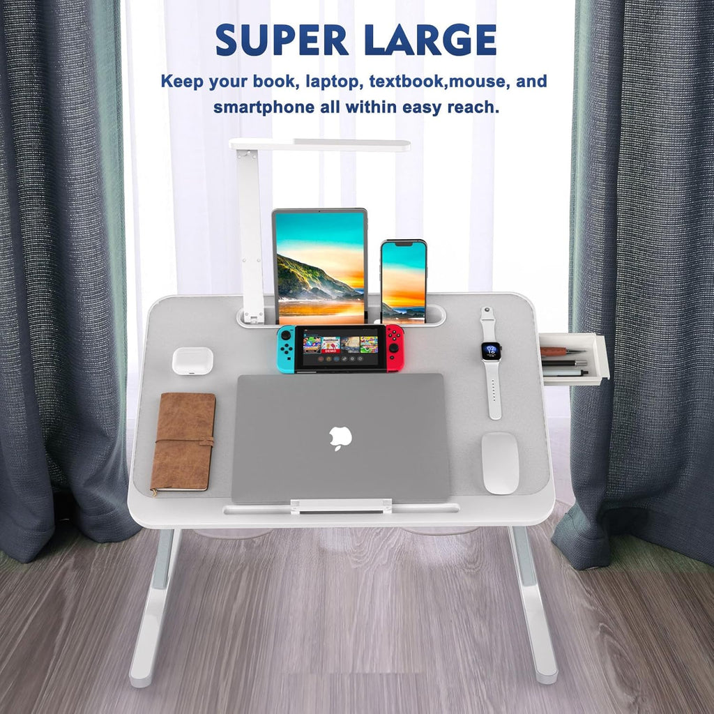 Bed Table with LED Light, Adjustable Lap Desk for Laptop (Grey) F214