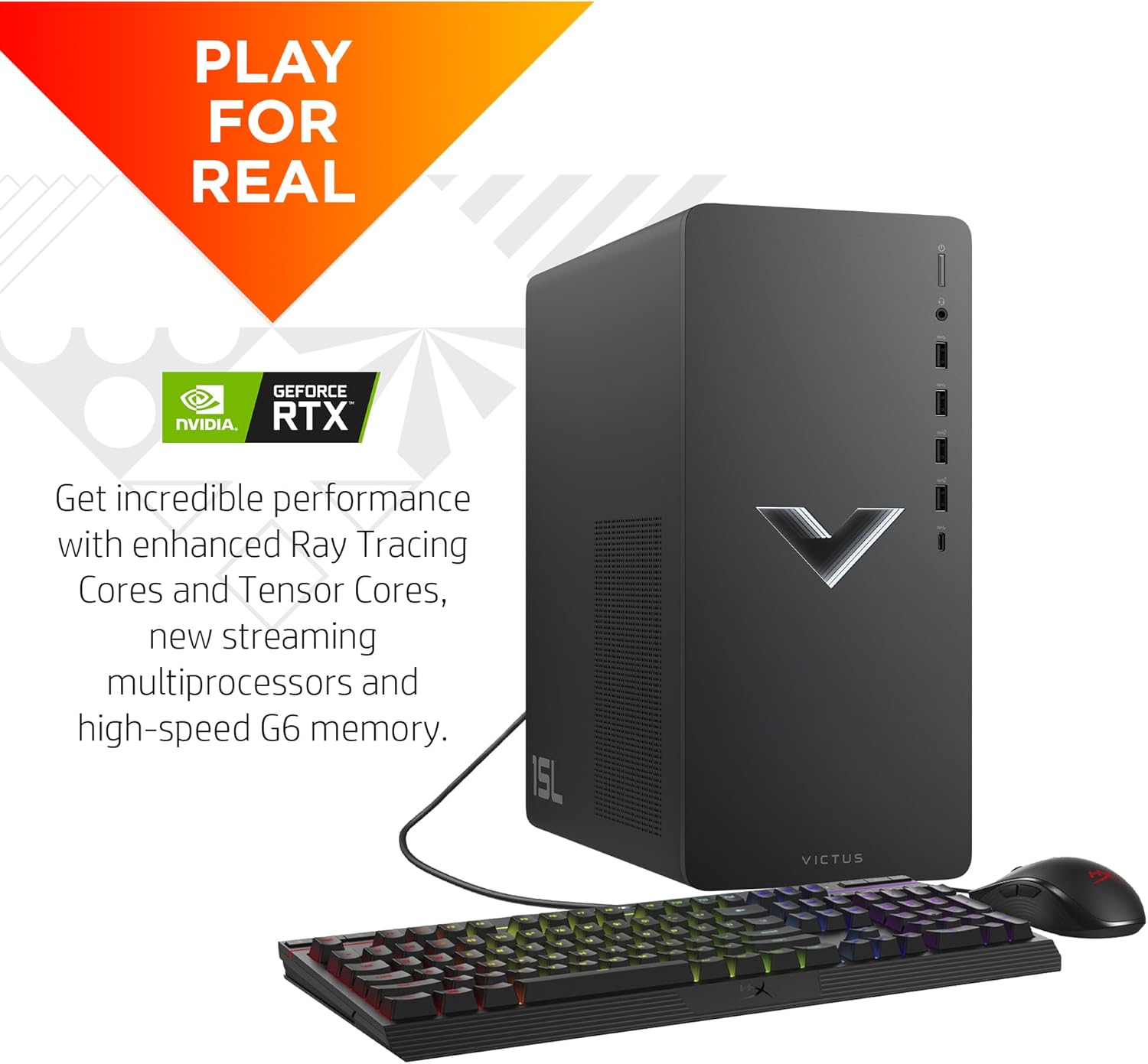 Victus 15L Gaming Desktop HyperX Bundle, Intel Core i7-13700F, RTX 3060, 16GB RAM, 512GB SSD G263276