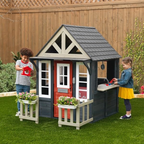 KidKraft Riverscape Wooden Playhouse with Working Doorbell and Kitchen D436389