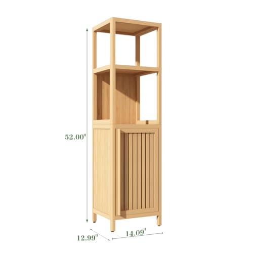 Tall Bamboo Bathroom Storage Cabinet with Door and 2 Shelves F11069