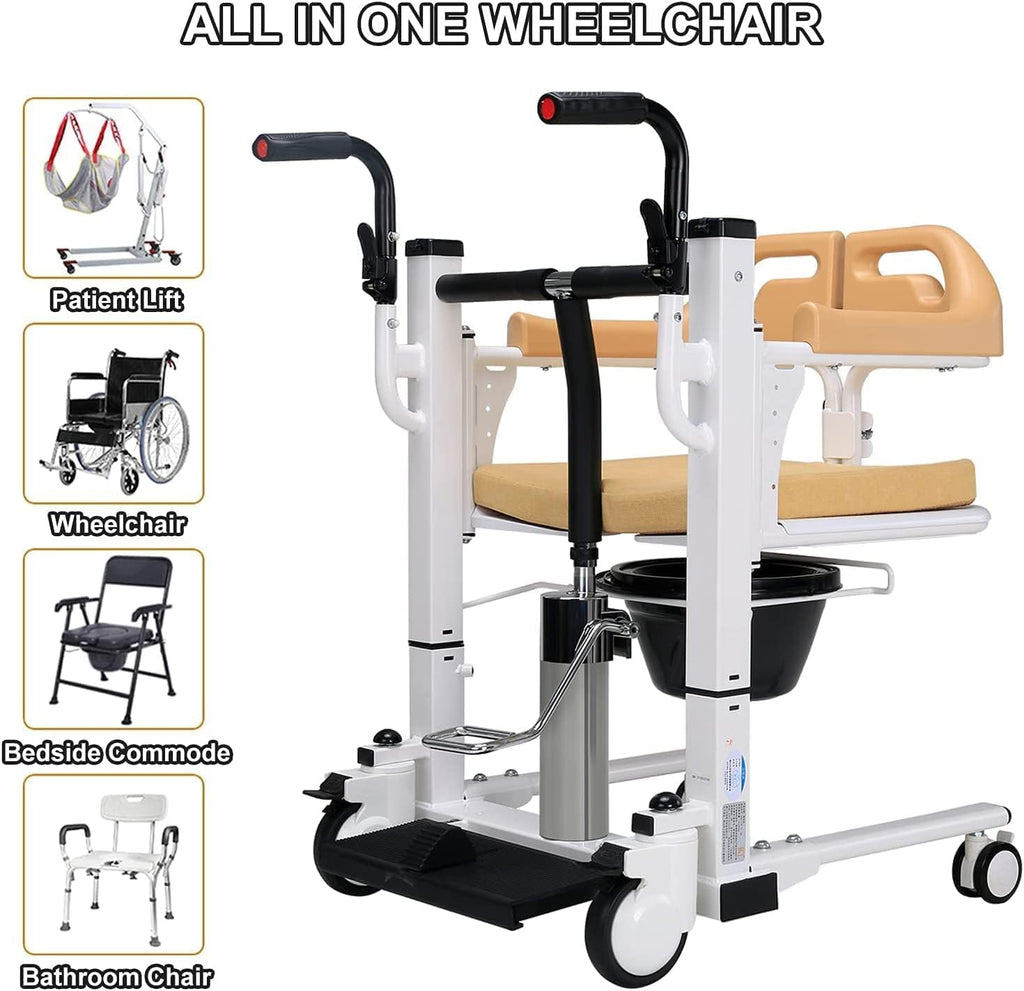 Hydraulic Transfer Wheelchair for Home Use with 180° Split Seat, 290 Lb Capacity D96417