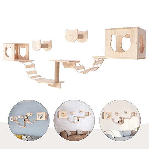 Cat Wall Furniture, Wall-Mounted Cat Climber Set with Cat Wall Shelves, Scratching Posts, Condo House, Ladder, Perches Wall-Mounted Climber Cat Shelves