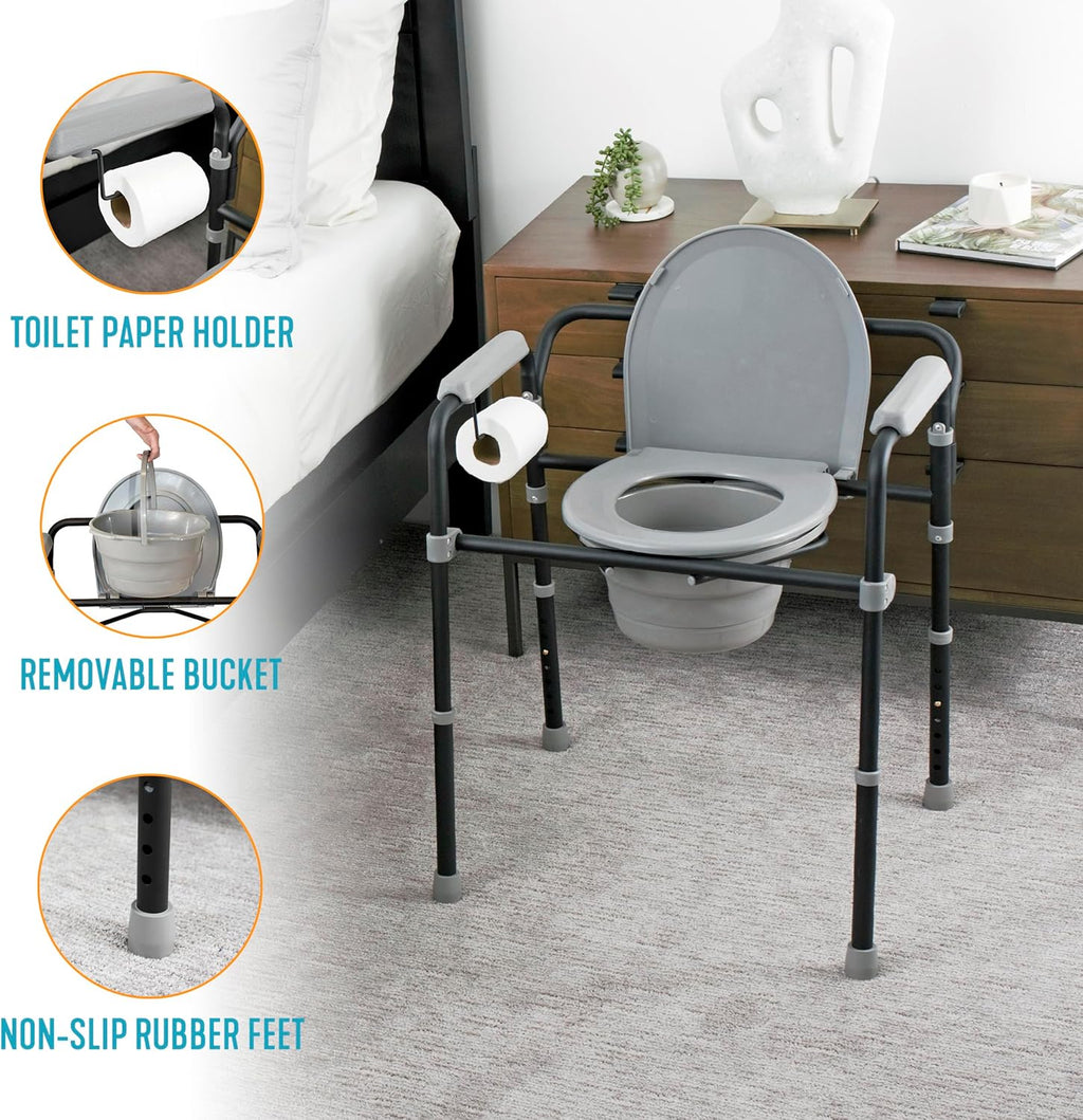 Able Life Universal Bedside Commode, Extra Wide 3-in-1 Adjustable Toilet Safety Rail and Shower Chair L889698