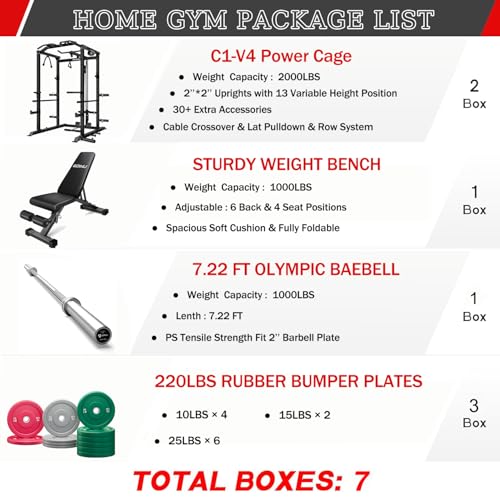 C1-V4 Power Cage with LAT Pulldown, Multi-Function Weight Cage for Home Gym G4781