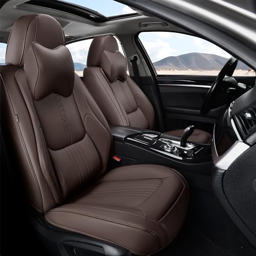 Car Seat Covers Full Set, Front and Rear Seat Covers for Cars, Waterproof Leather Auto Seat Protectors with Head Pillow, Car Seat Cushions Fit for Most Sedans SUV Pick-up Truck, Black&Navy
