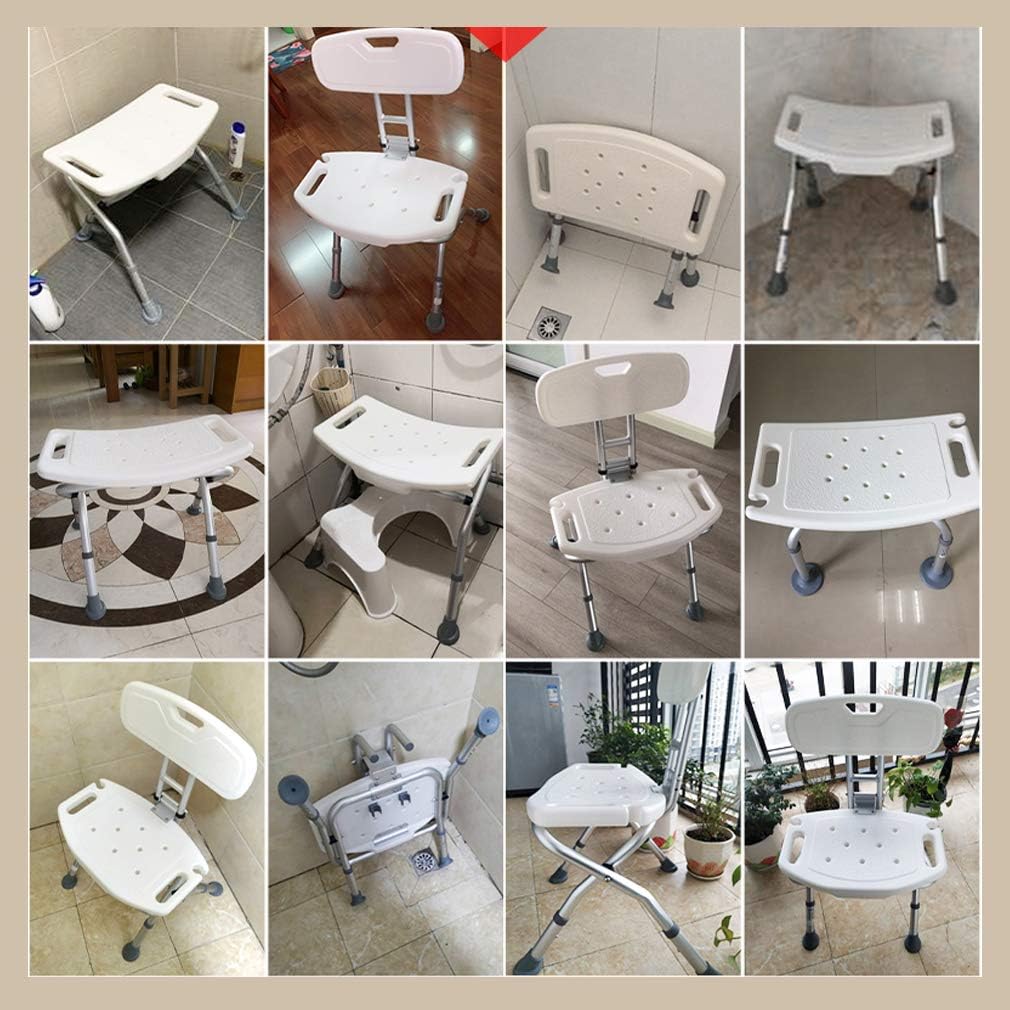 Folding Bath Stool with Back, Adjustable Shower Bench for Elderly, Anti-Slip Rubber Feet M3563