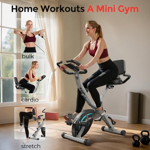 Pleny Folding Exercise Bike, 5-in-1 Stationary Bike for Home Gym L299