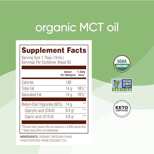 Nutiva Organic MCT Oil, Unflavored, 32 Oz, USDA Organic, Keto L228
