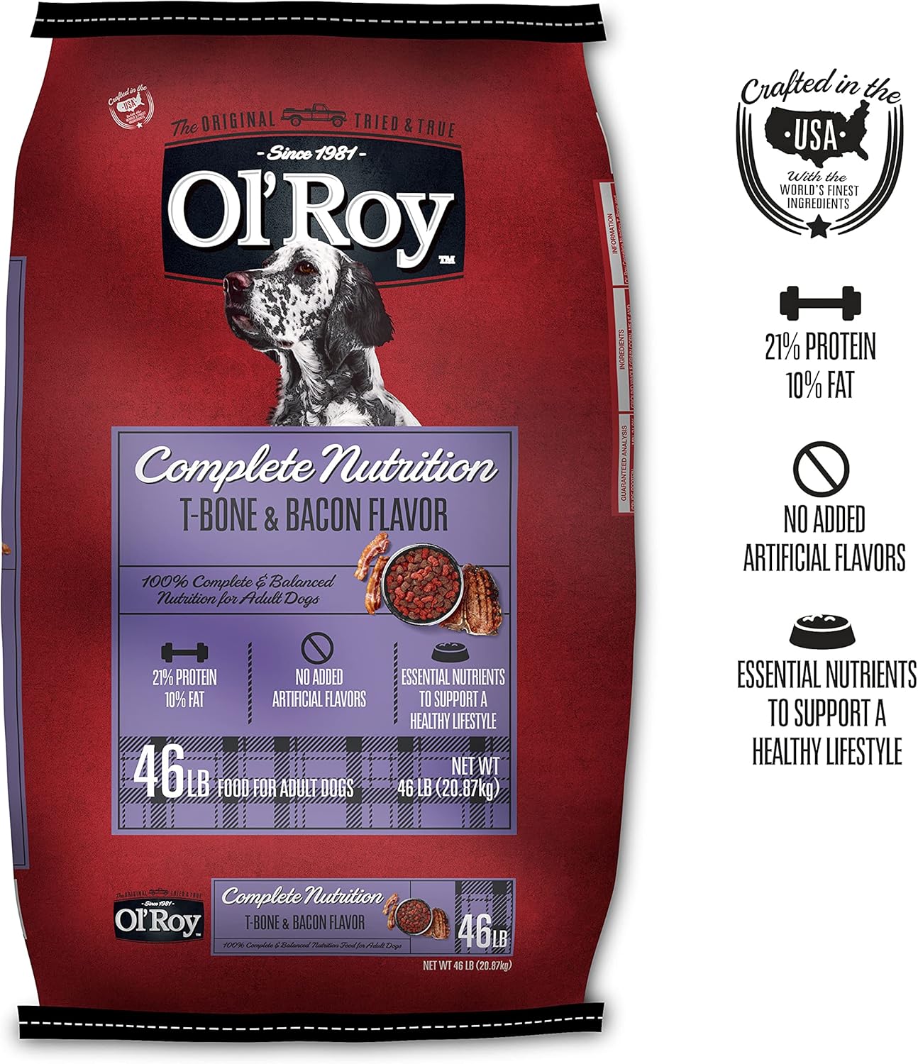 Ol' Roy Complete Nutrition T-Bone & Bacon Flavor Dry Dog Food, 46 lb D12961