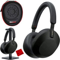 Sony WH1000XM5/S Wireless Noise Canceling Headphones (Silver) Bundle with Deco Gear Hard Case + Pro Audio Headphone Stand + Microfiber Cleaning Cloth