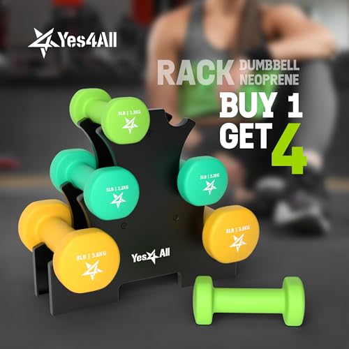 Yes4All Neoprene Coated Dumbbell Hand Weight Sets with Rack U179
