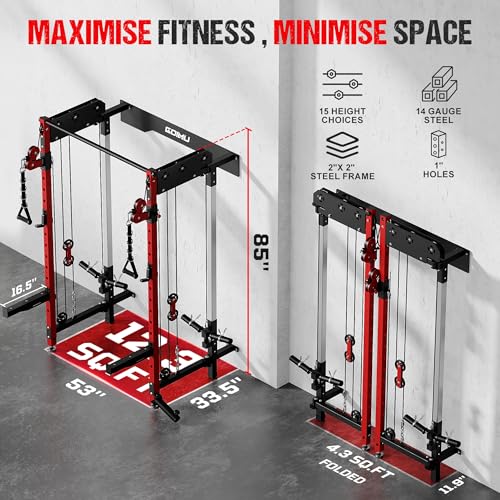 WM3-V4 Folding Wall Mounted Squat Rack with Dual Pulley System L11563