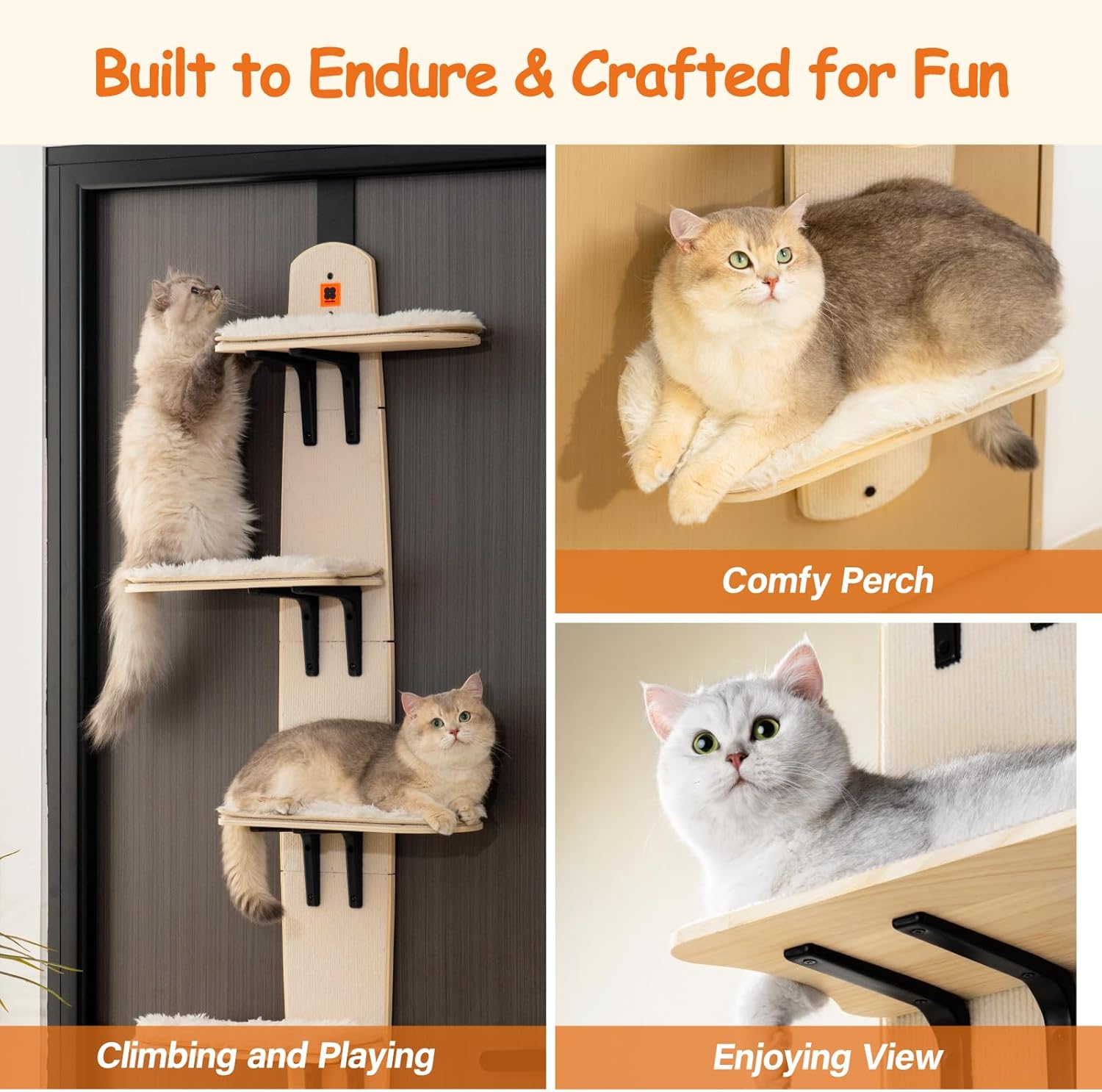 MEWOOFUN Cat Tree Door Mounted Cat Climber with Removable Soft Mat, 4-Levels S675334
