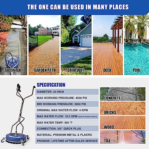Pressure Washer Surface Cleaner 20" with Wheels, 4500PSI Attachment Q383895