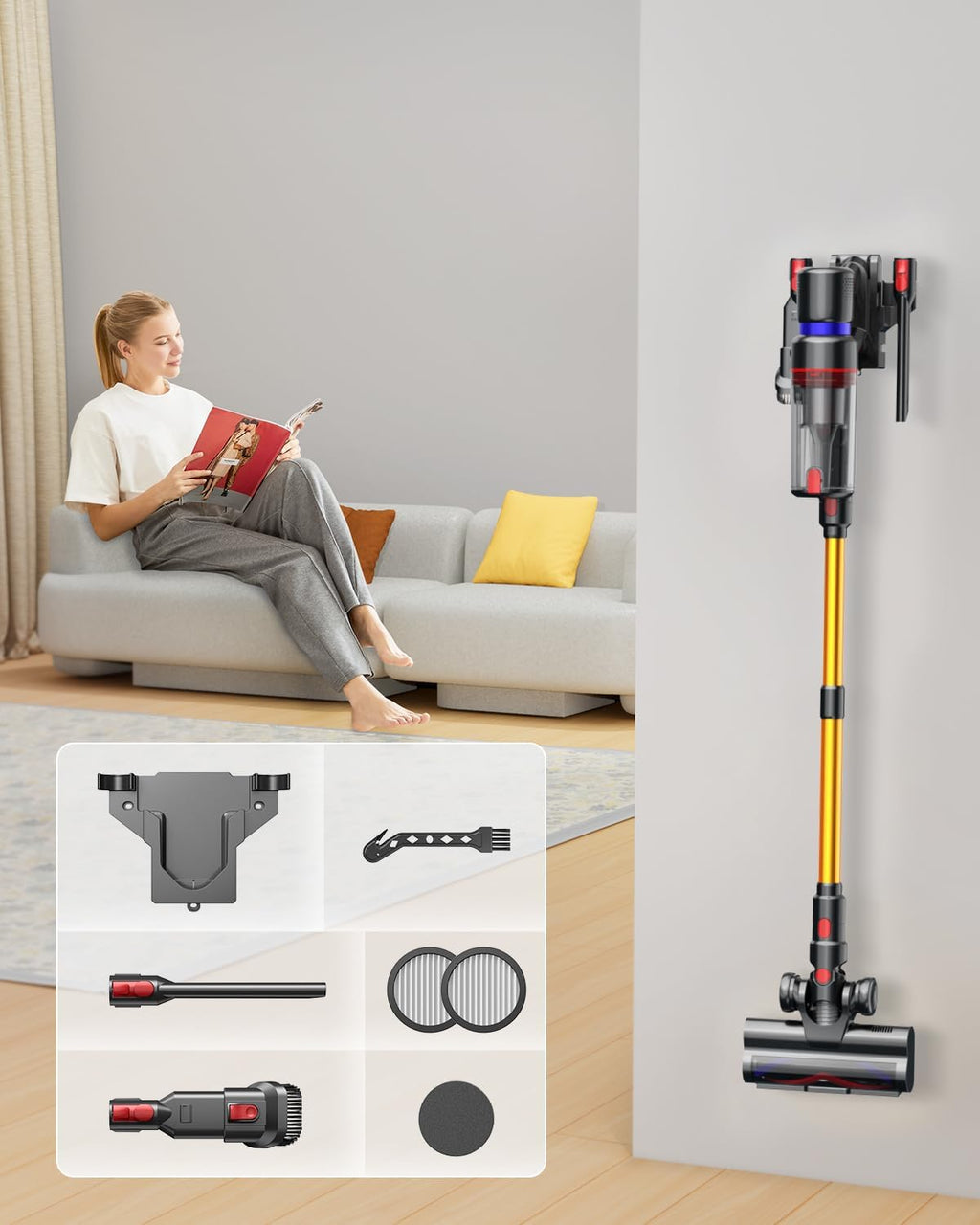 Cordless Stick Vacuum 550W 45Kpa with Touch Screen, 55 Mins Runtime, Anti-tangle Brush V550452