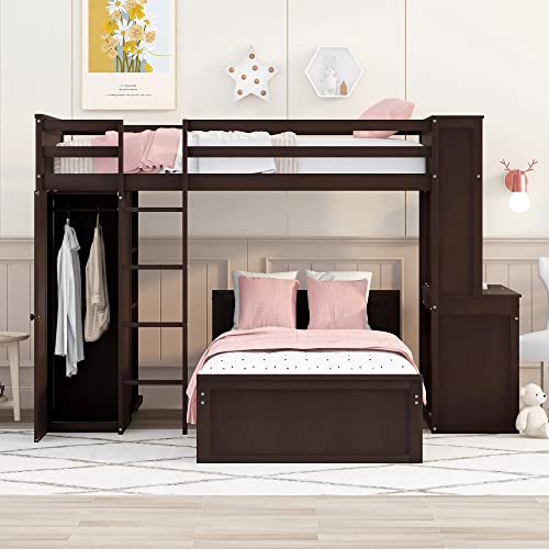 Harper & Bright Designs Full Over Twin Bunk Bed with Desk and Storage, Solid Wood, Gray L8927
