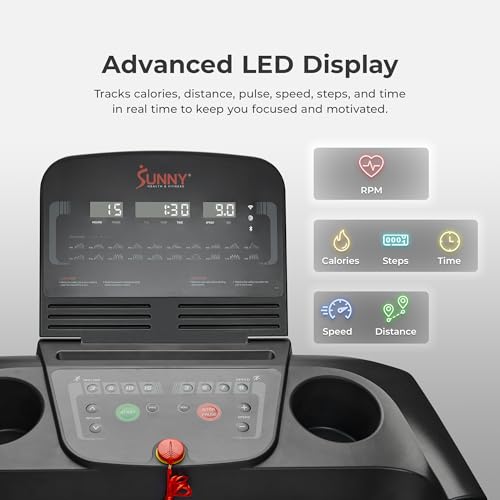 Sunny Health & Fitness Smart WiFi Treadmill, Compact Foldable with Incline E91799