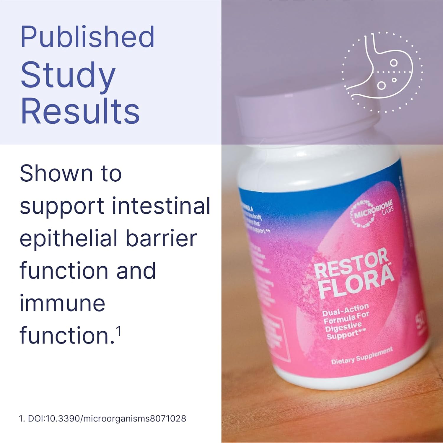Restorflora Probiotic Supplement for Gut Health, 50 Capsules T334