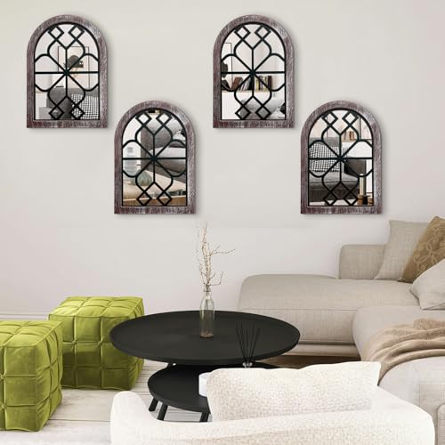 ZEXUIRU 4-Pack Arched Wood Frame Wall Mirror Set, Farmhouse White N9409