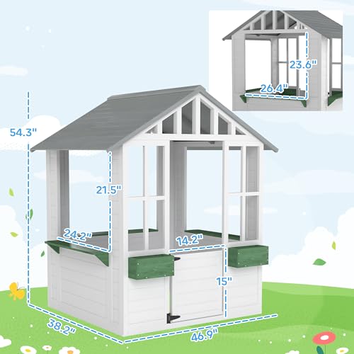 Outsunny Kids Wooden Playhouse with Working Door and Windows, White O609