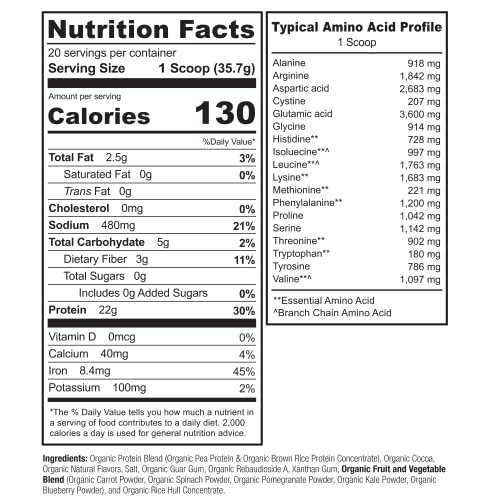 NATURELO Plant Protein Powder, Vanilla, 22g Protein, Vegan, 20 Servings S8145