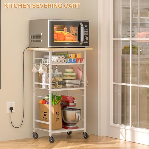 Rolling Kitchen Microwave Cart with Adjustable Shelf, 3 Tier Storage Rack on Wheels K20617
