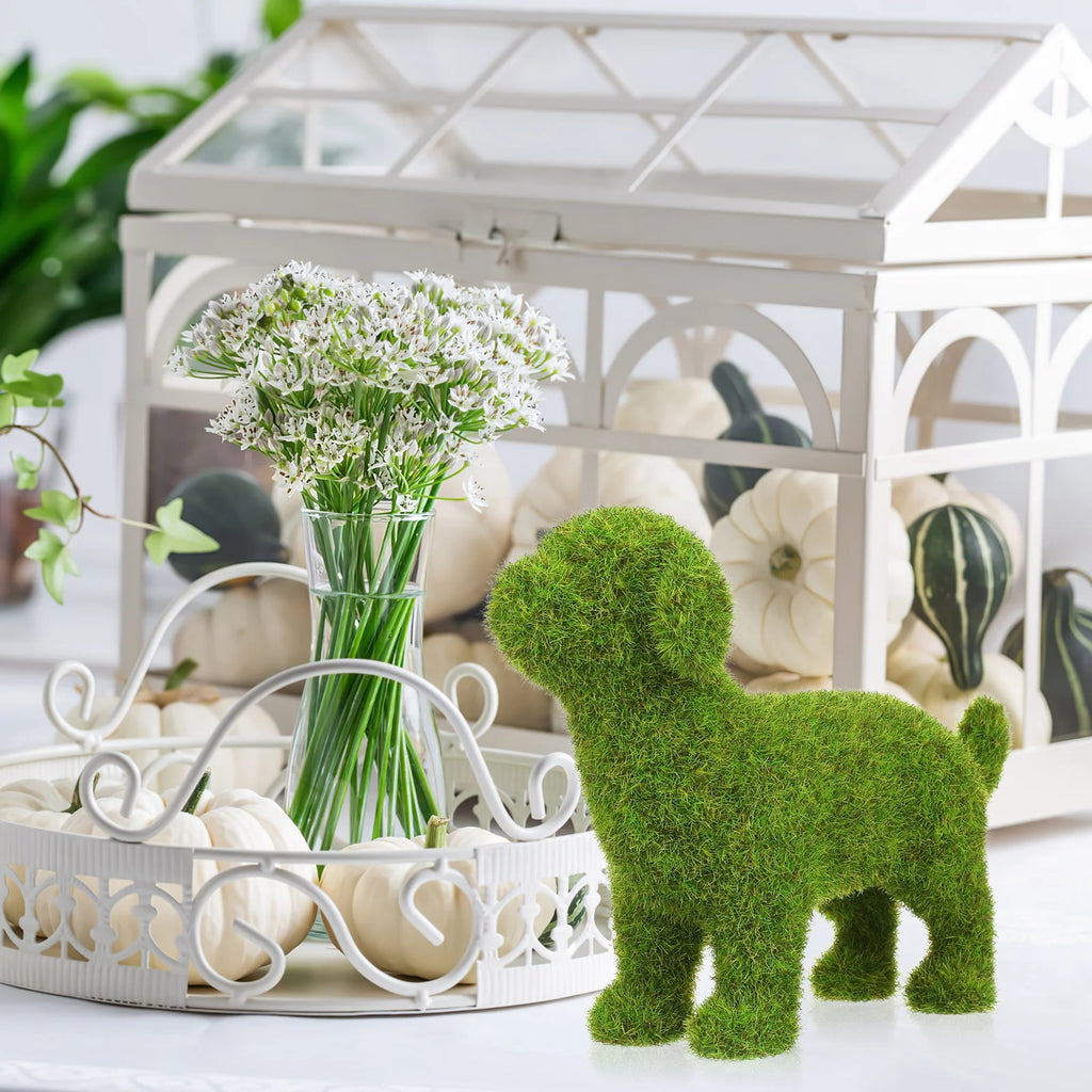 Flocked Artificial Topiary Dog Statue W46870