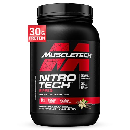 Muscletech Whey Protein Powder (French Vanilla Bean, 4LB) - Nitro-Tech Ripped Whey Protein Isolate & Peptides Smoothie Mix for Lean Muscle & Fast Recovery - 30g of Whey Protein for Women & Men
