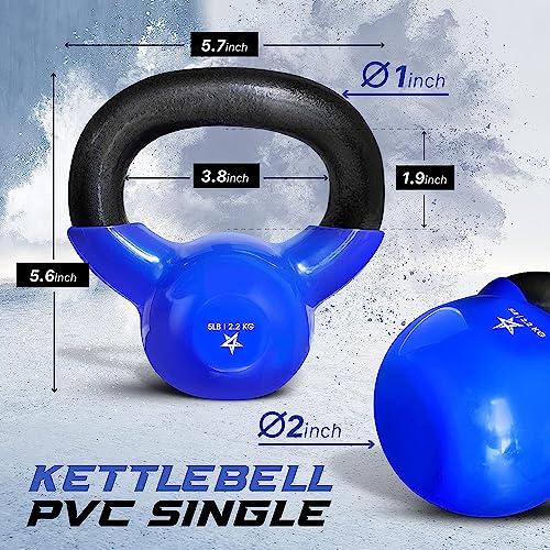 Yes4All 5-100 LB Vinyl Coated Cast Iron Kettlebells M964803