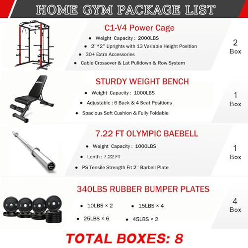 C1-V4 Power Cage with LAT Pulldown, Multi-Function Weight Cage for Home Gym G4781