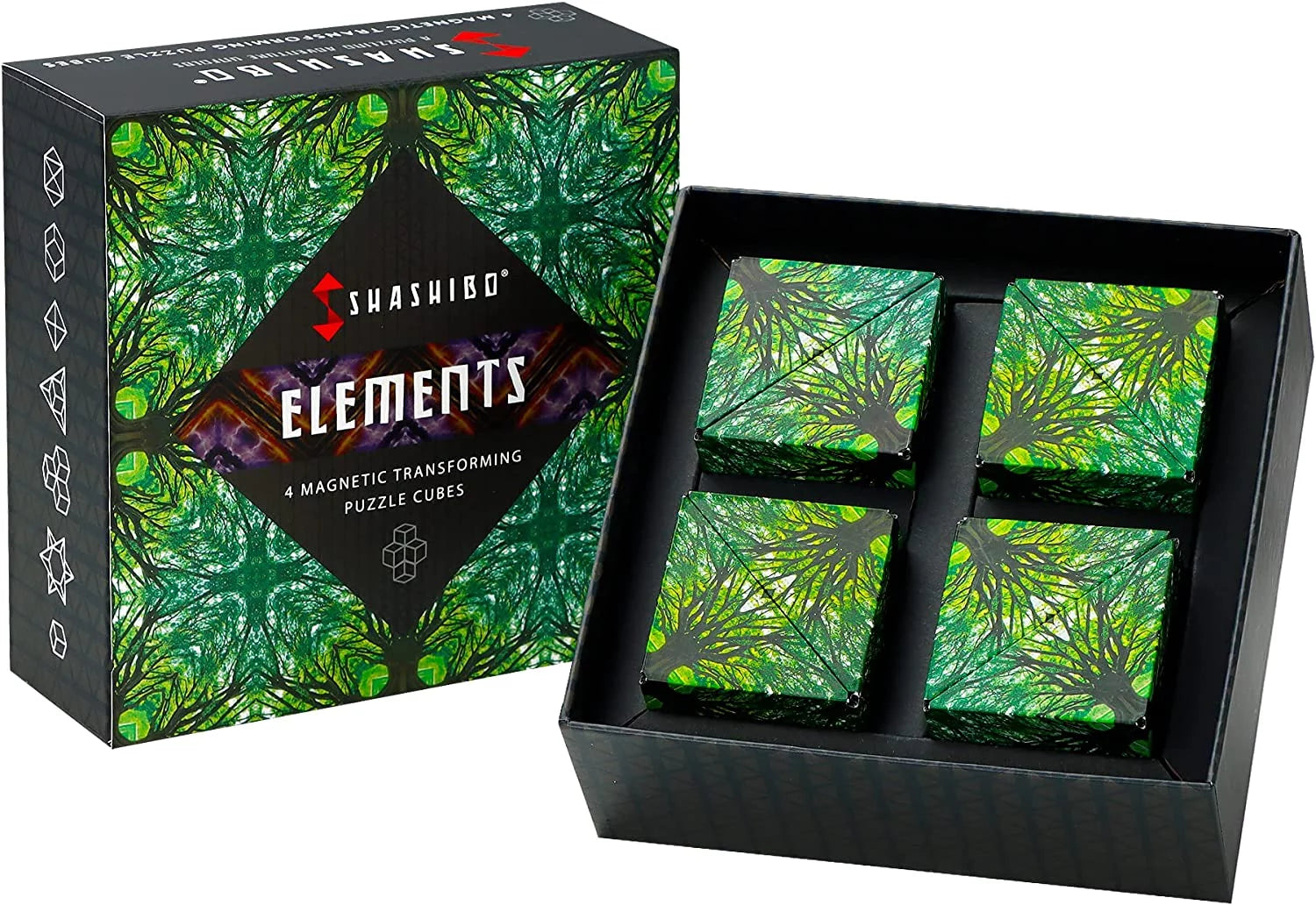 SHASHIBO Gift Box of 4 - Award-Winning, Patented Fidget Cube w/ 36 Rare Earth Magnets - Extraordinary 3D Magic Cube – Shashibo Cube Magnet Fidget Toy Transforms Into Over 70 Shapes (Elements)