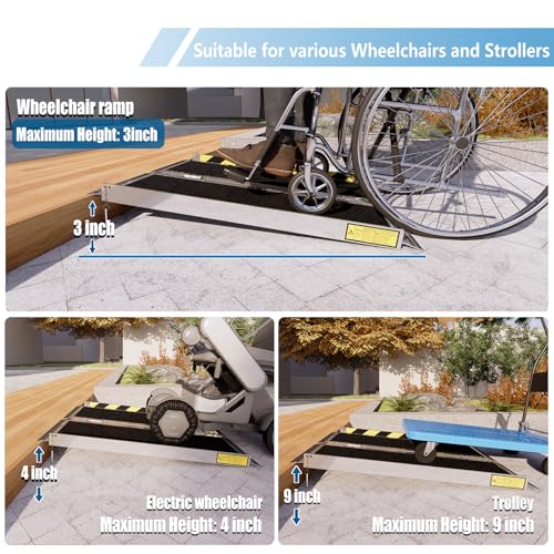 Portable Wheelchair Ramp 3FT, Non-Slip Folding Aluminum for Steps & Doorways F481682
