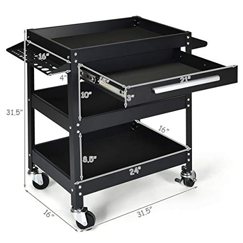 Goplus 3 Tier Rolling Tool Cart with Storage Drawer, 330 LBS Capacity N429792