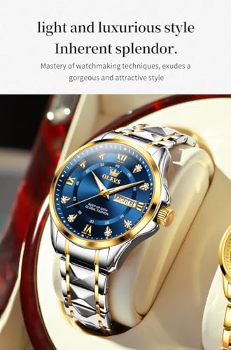 OLEVS Men's Quartz Diamond Dress Gold Watch Stainless Steel Waterproof X7518