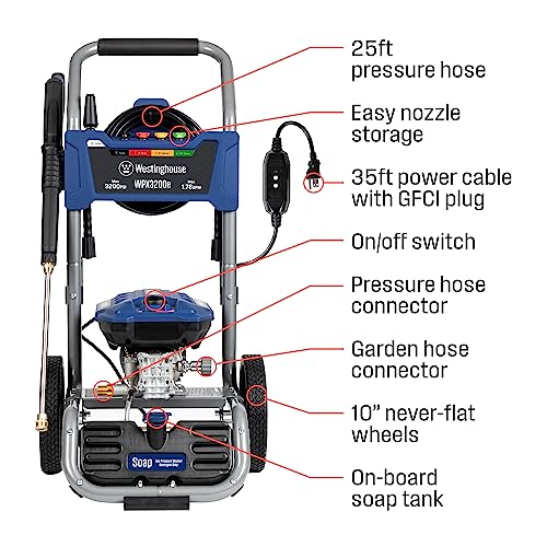 Westinghouse WPX3400e Electric Pressure Washer, 3400 PSI, 2.0 GPM, Brushless Motor N172