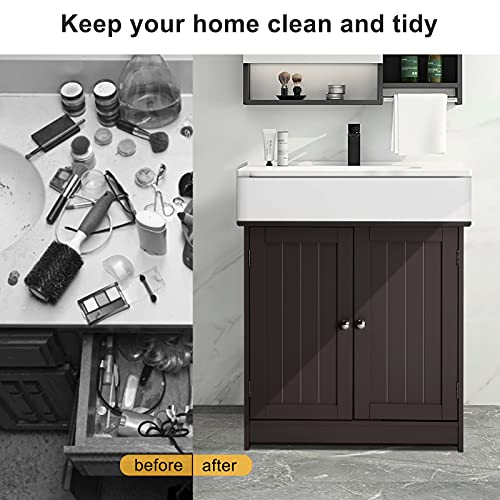 Bonnlo Pedestal Under Sink Storage Bathroom Vanity with 2 Doors, Espresso E618445
