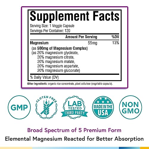 Terranics 5-in-1 Magnesium Complex 500mg, 240 Vegan Capsules C46165