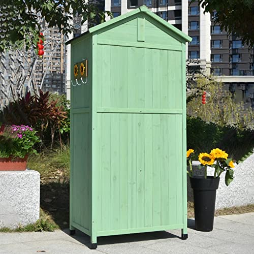 Wooden Garden Shed Organizer Outdoor Storage Cabinet with 4 Shelves, Green Z5124