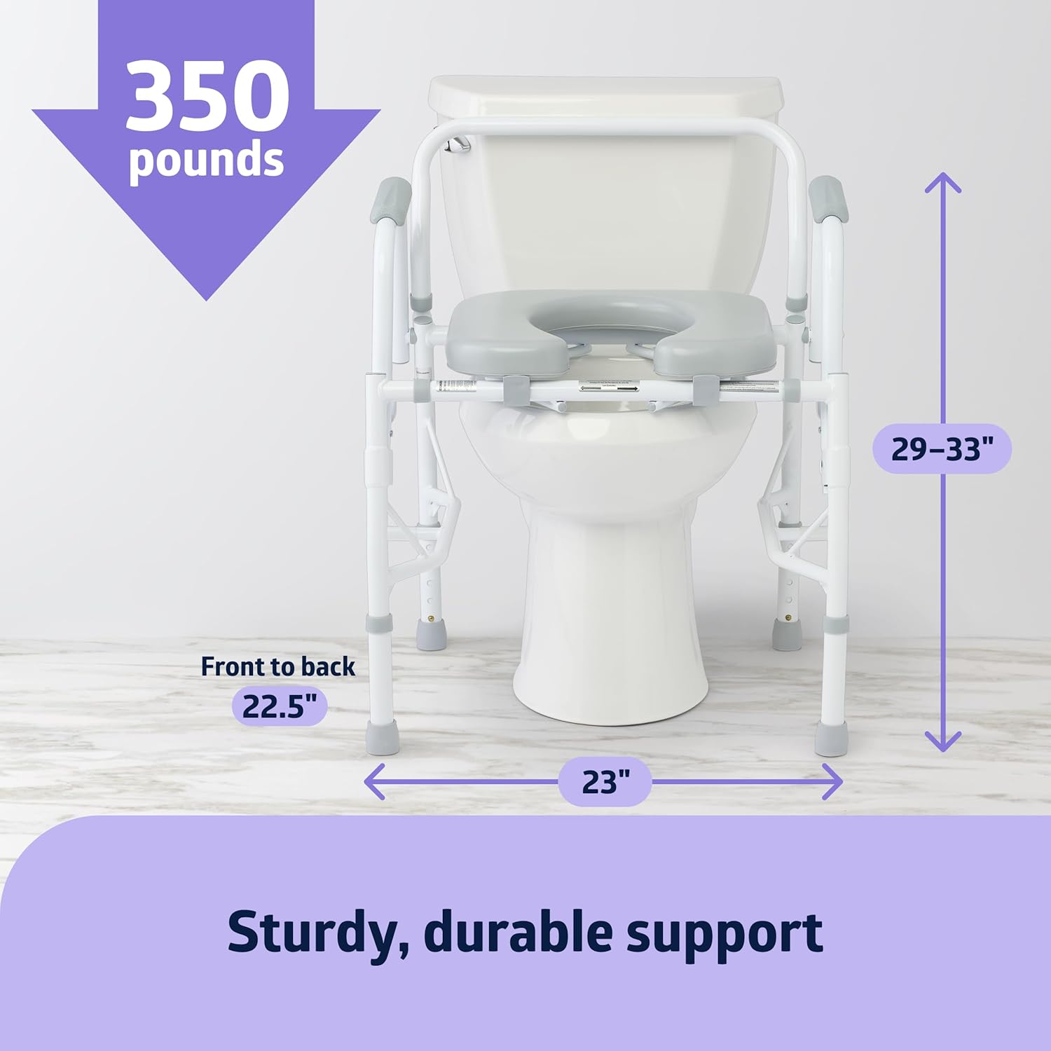 Medline Drop Arm Commode Chair for Adults, Padded Seat, 350 lb Capacity P638744