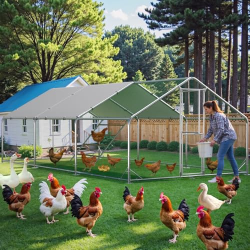 Large Chicken Coop Metal Walk-in Pen with Anti-UV Cover M6976