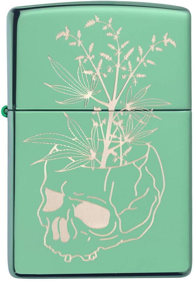 Zippo Botanical Skull Design High Polish Green Pocket Lighter E148958