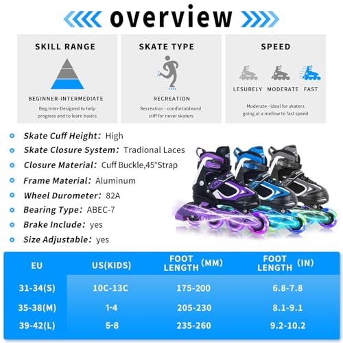 MammyGol Adjustable Kids Inline Skates with Light Up Wheels B35822