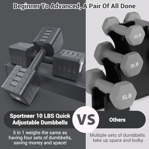Sportneer Adjustable Dumbbells 5-in-1 Set of 2, 10 LB Hand Weights for Home Gym L73932