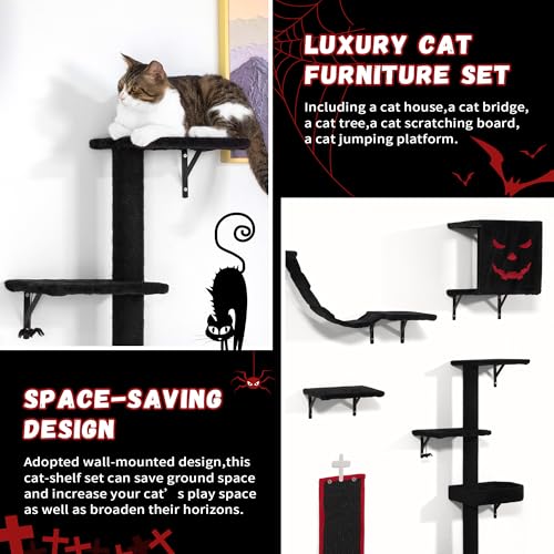COZIWOW Cat Wall Shelves, Wall-Mounted Cat Climber Set of 5, Black R587928
